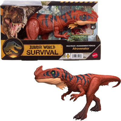 Figurine d'action dinosaure Afrovenator rugissant de Mattel Jurassic World Wild - avec lumière et son