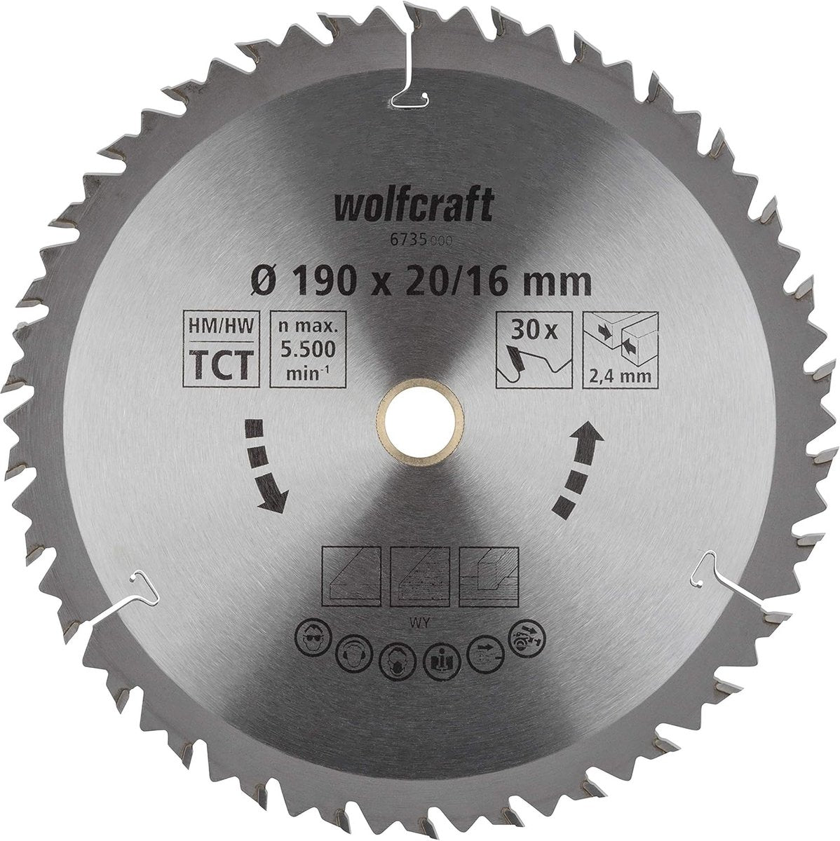 Wolfcraft - lame de scie circulaire 190 x 16 mm - 30 dents - lame de scie circulaire manuelle - 6735000