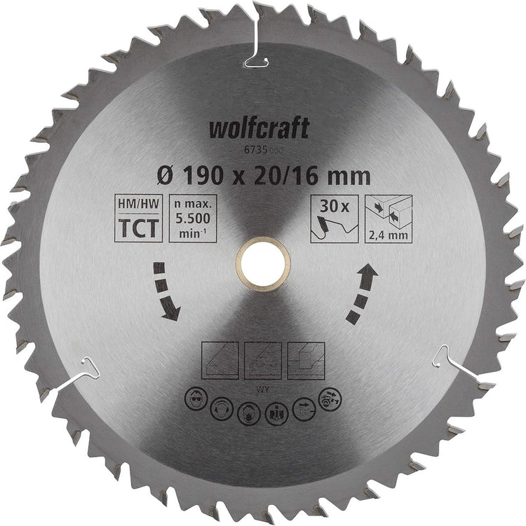Wolfcraft - lame de scie circulaire 190 x 16 mm - 30 dents - lame de scie circulaire manuelle - 6735000