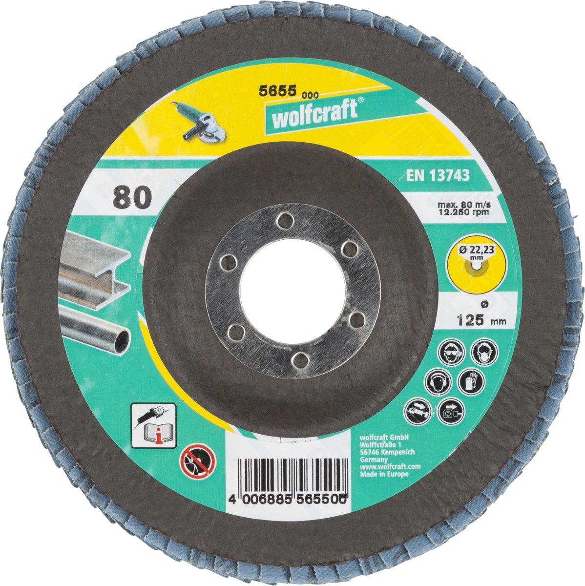 Wolfcraft - disque à lamelles ø 125 mm - disque à lamelles grain 80 - 5655000
