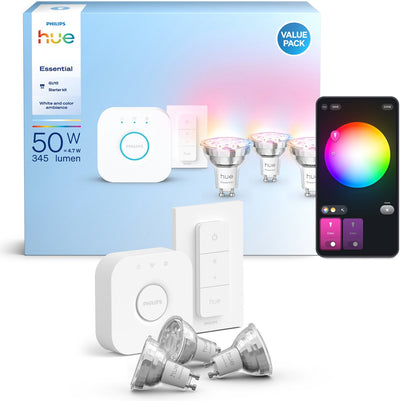 Philips Hue Essential Starter Kit - lumière blanche et colorée - 1 pont - 3 spots gu10 et variateur