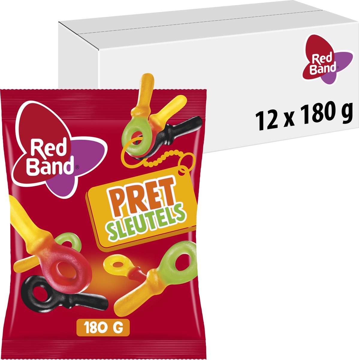 Clés amusantes bande rouge - bonbons - gommes au vin clés de réglisse - 12x180g