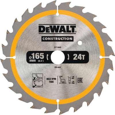 Accessoires Dewalt lame de scie circulaire 165x20x24t, dents alternées, positif 24°, encoche 1,6mm - dt1949-qz