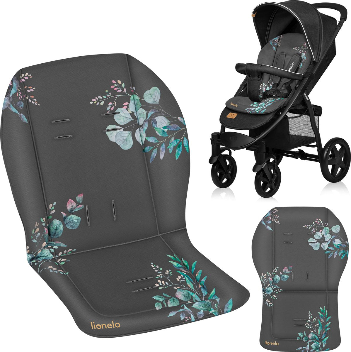 Doublure de siège Lionelo - insert de coussin de poussette universel - conception double face - tissu hydrophobe - ajustement flexible - lavable - confortablement doux - moments d'or