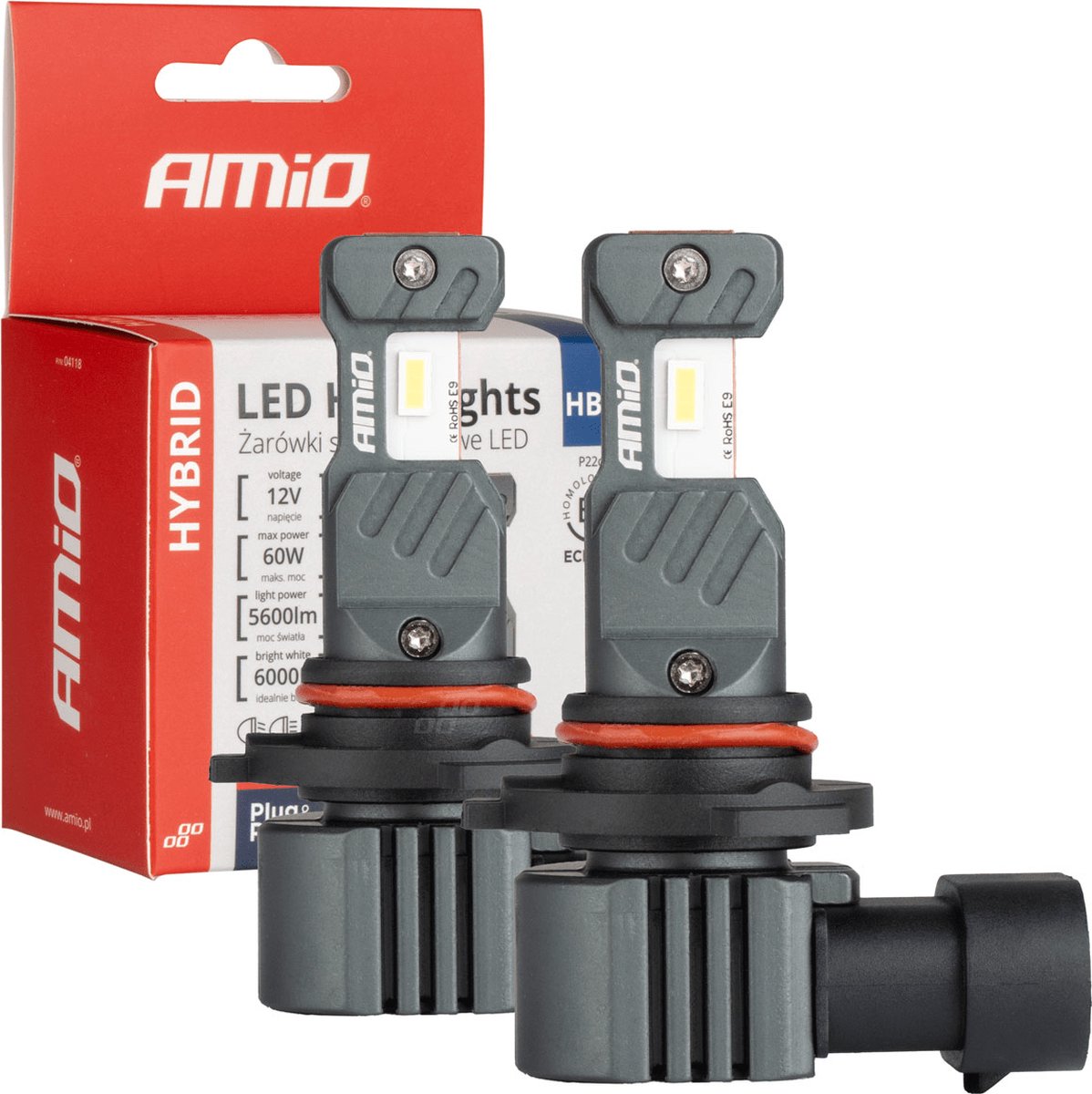 Amio LED HB4 phares antibrouillard série hybride 9006 blanc 6000k - 5600lm canbus 60w