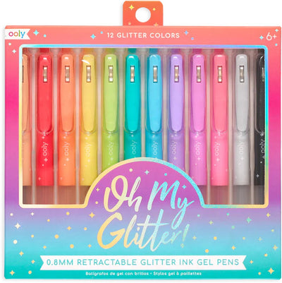 Ooly - oh mes paillettes ! stylos gel rétractables - 12 couleurs avec clip pour stylo