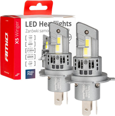 Phares Amio LED série x5 winger h4 6000k max. Feu de croisement 44w blanc