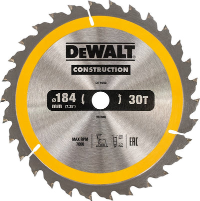 Accessoires Dewalt lame de scie circulaire 184x16x30t, positif 10°, encoche 2,6mm - dt1940-qz