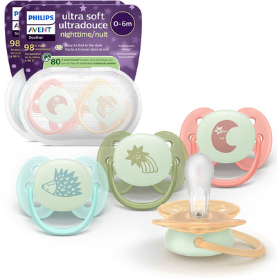 Philips avent ultra soft nighttime - 0 à 6 mois - sucette qui brille dans le noir - pack de 4 - scf094 07
