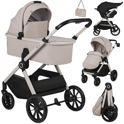 Lionelo layla - poussette 3 en 1 - ensemble xxl - incl. siège auto i-size - polyvalent et toute l'année - grandes roues - utilisation d'une seule main - pour tous types de terrains - kit d'accessoires