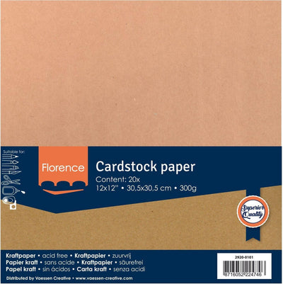 Papier kraft Florence - papier hobby - marron - 30,5 x 30,5 cm - 300 g - 20 feuilles
