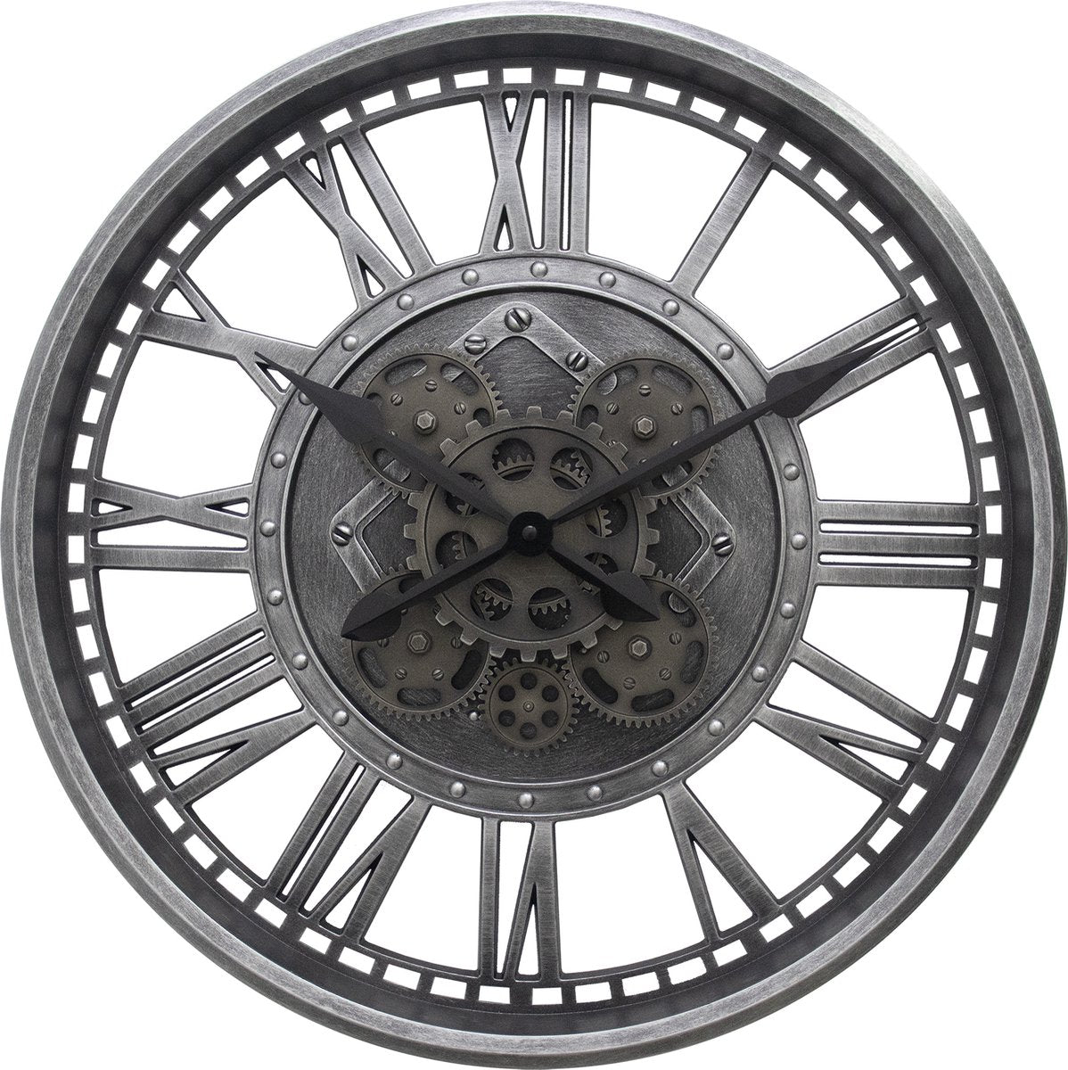 Technoline wt 1585 - horloge murale - quartz - engrenages mobiles grâce à une batterie supplémentaire - chiffres romains - gris - argent - noir - ∅ 50,8 cm