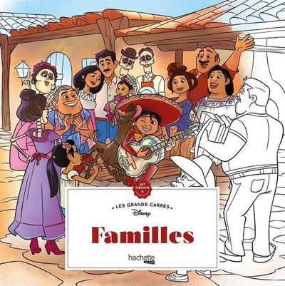 Hachette héros disney les grands carrès disney familles - hachette - livre de coloriage pour adultes