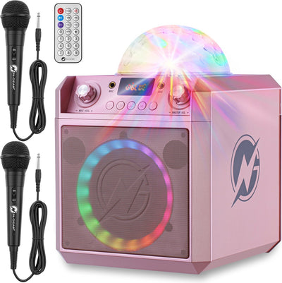 N-gear block party 602 xl - set de karaoké avec 2 microphones - haut-parleur Bluetooth sans fil - boîte de fête avec éclairage - rose sidéral