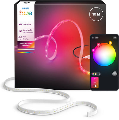 Bande LED d'extérieur Philips Hue Flux 10 m, transitions de couleurs précises grâce à Chromasync™, lumière blanche véritable et brillante 3 000 lumens