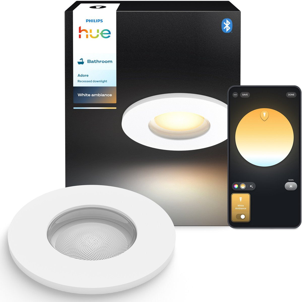 Spot encastrable pour salle de bain Philips Hue Adore - lumière blanche chaude à froide - pack 1 - blanc