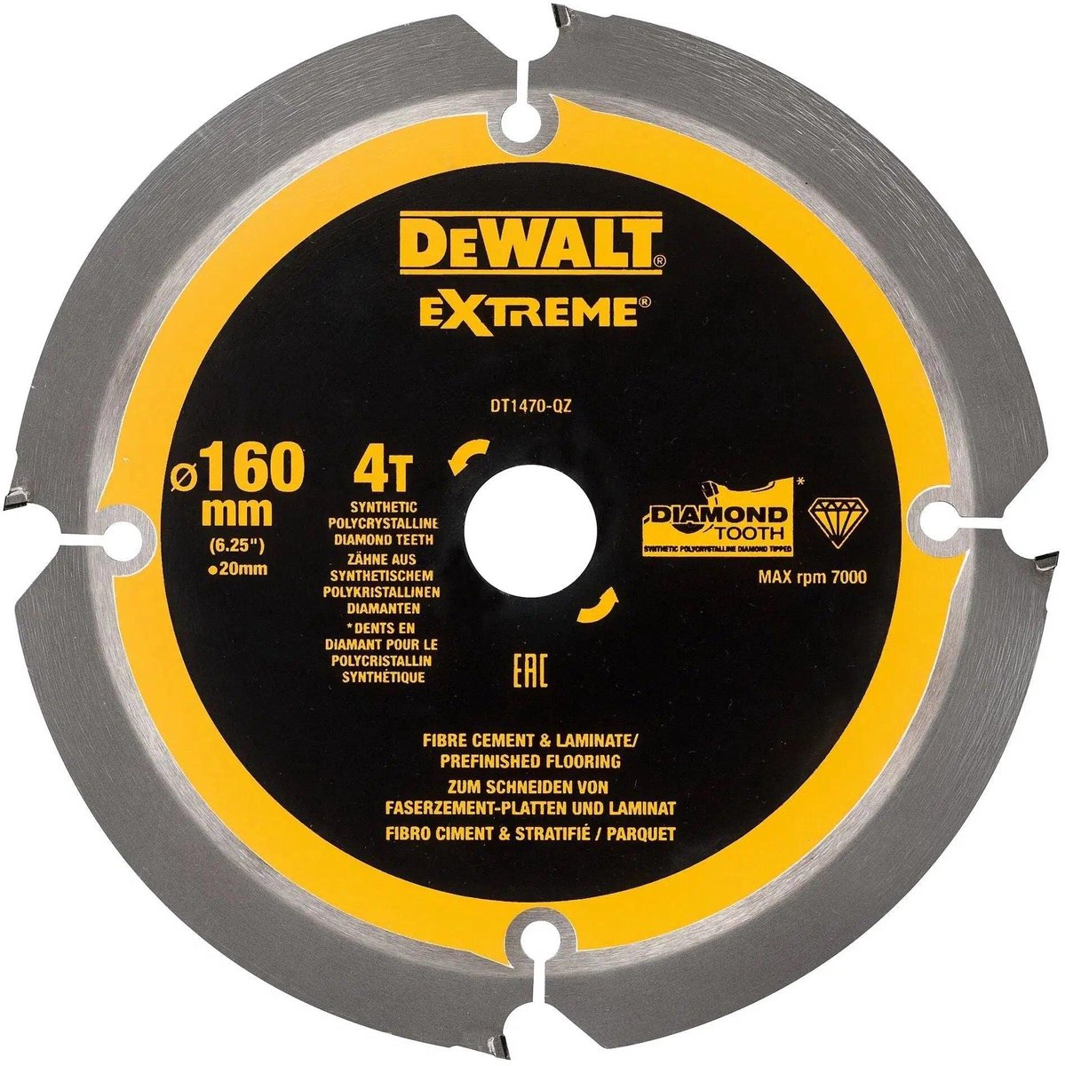 Dewalt accessoires lame de scie circulaire pcd stratifié fibrociment 160x20x4t - dt1470-qz