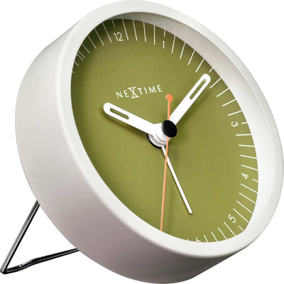 Nexttime small – réveil de table – 9 × 9 × 7,5 cm – métal – blanc vert – silencieux