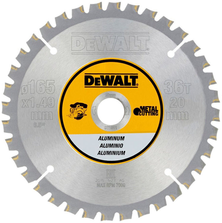 Lame de scie circulaire Dewalt pour aluminium | ø 165mm trou d'axe 20mm 36t - dt1911-qz