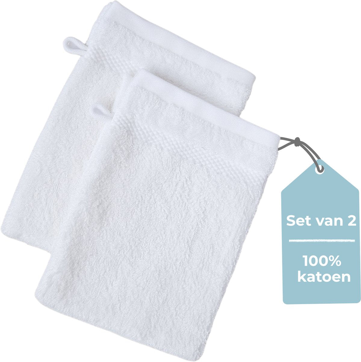 Faire taire. gant de toilette Living Hush Living - lot de 2 - 100 % coton - qualité lourde 500 g m2 - bordure élégante et boucle de suspension - 16x22 cm - blanc