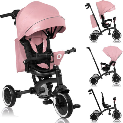 Tricycle Lionelo tris plus 2en1 - tricycle landau - siège rotatif à 360° - de 9 mois à 5 ans (25 kg) - grandes roues anti-crevaison en PU - dossier réglable - volant parent - fonction roue libre - kit d'accessoires inclus