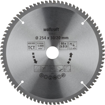 Wolfcraft - lame de scie 254x30mm pour scie à tronçonner - 80 dents - scie à onglet - série lilas - 6543000