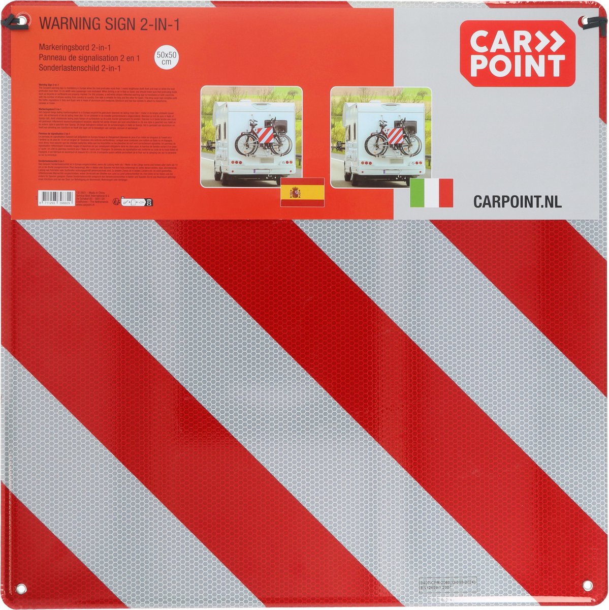 Tableau de marquage Carpoint - Italie Espagne - double face - 50x50cm - pour une excellente charge - réfléchissant