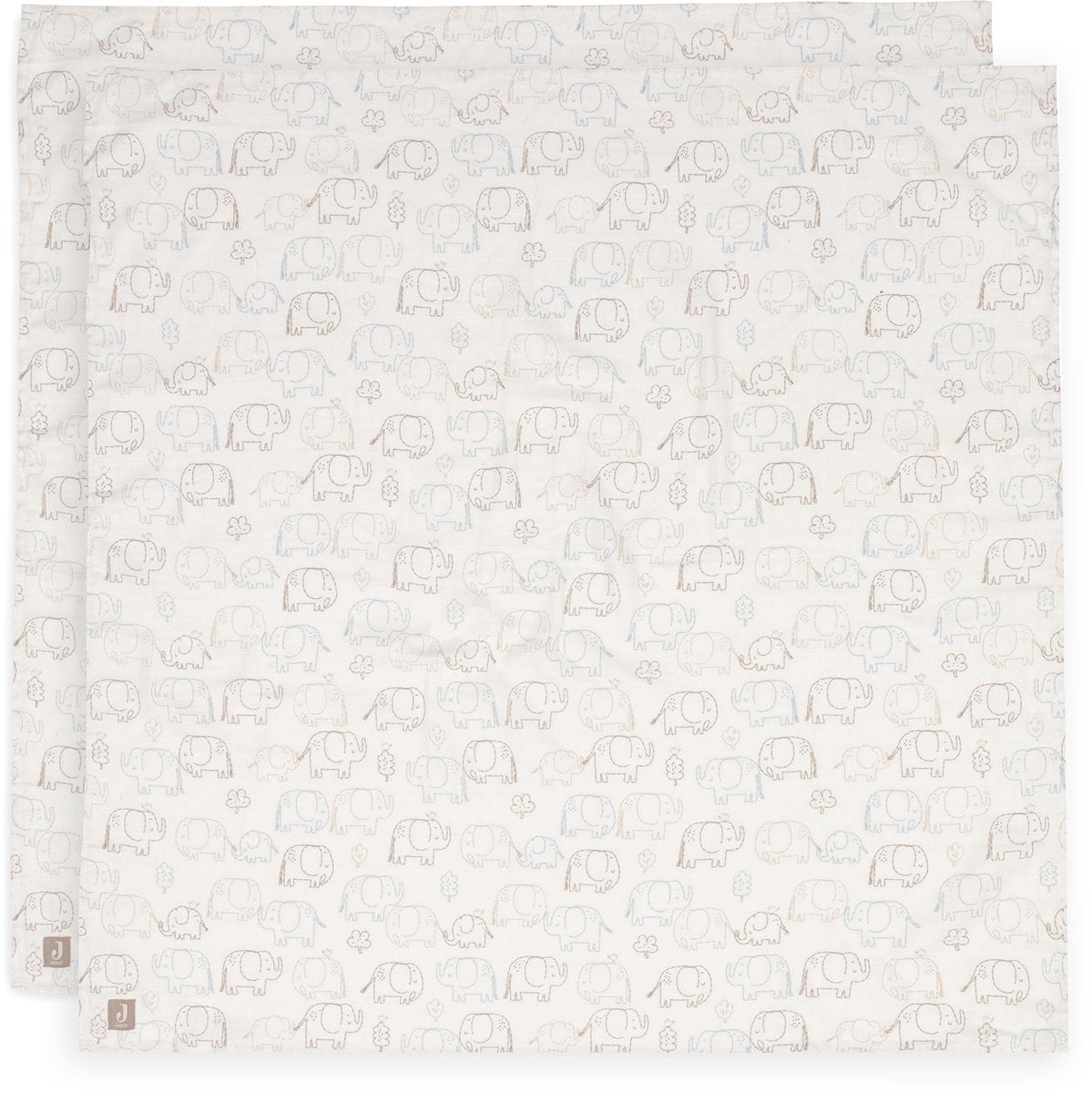 Tissu hydrophile Jollein grand - 115x115cm - contes d'éléphants - 2 pièces