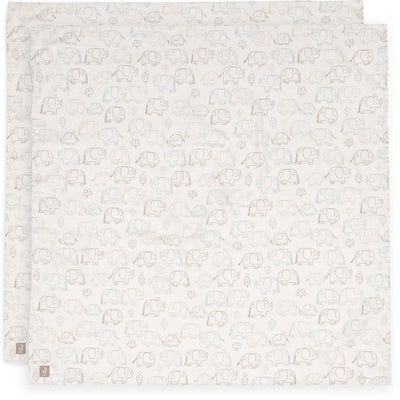 Tissu hydrophile Jollein grand - 115x115cm - contes d'éléphants - 2 pièces