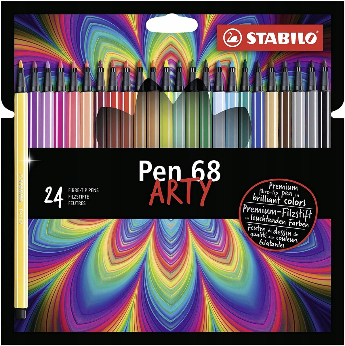 Stylo Stabilo 68 marqueurs - 24 couleurs dans une boîte en carton