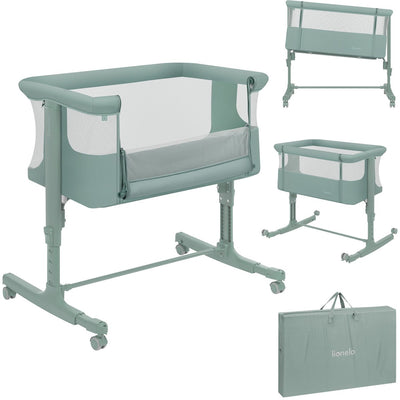 Cododo Lionelo Aurora 3en1 - lit bébé jusqu'à 9 kg - lit de croissance - 4 roues avec freins - lit de camping - hauteur réglable - maille respirante - avec sac de transport pour matelas - housse amovible