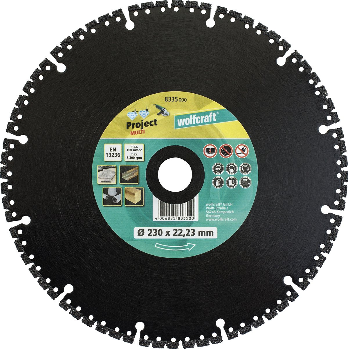 Wolfcraft - pro diamond cutting disc ø 230 mm - diamond cutting disc for angle grinder - cutting disc - 8335000