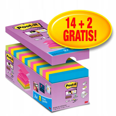 Notes super autocollantes post-it r330ssvp16eu 76x76mm pack assorti 16 pièces