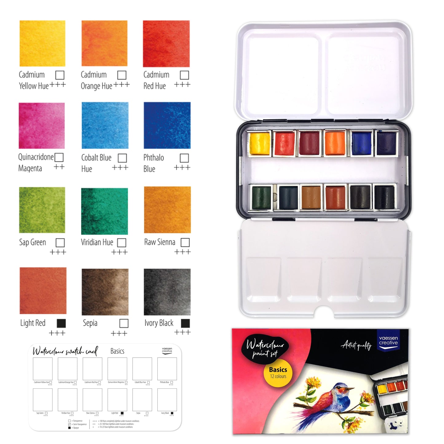 Vaessen creative • set de peinture aquarelle basique 12 couleurs