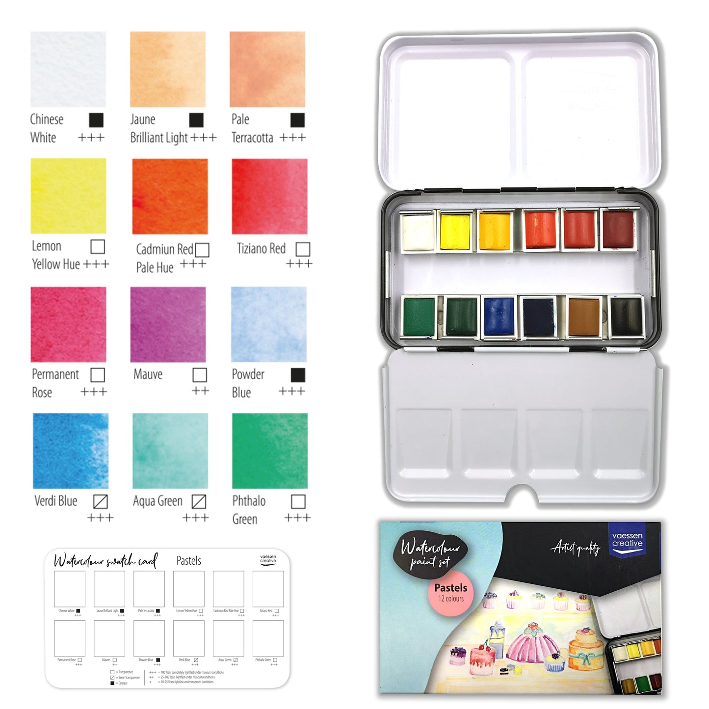 Vaessen creative • set de peinture aquarelle pastel 12 couleurs