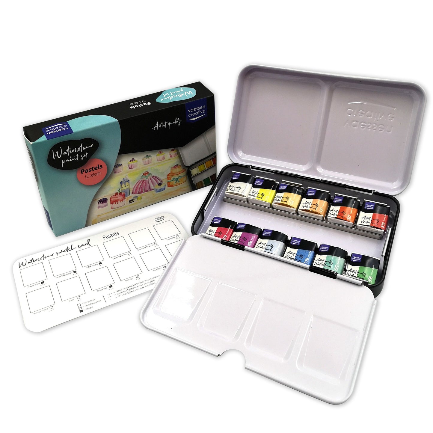 Vaessen creative • set de peinture aquarelle pastel 12 couleurs