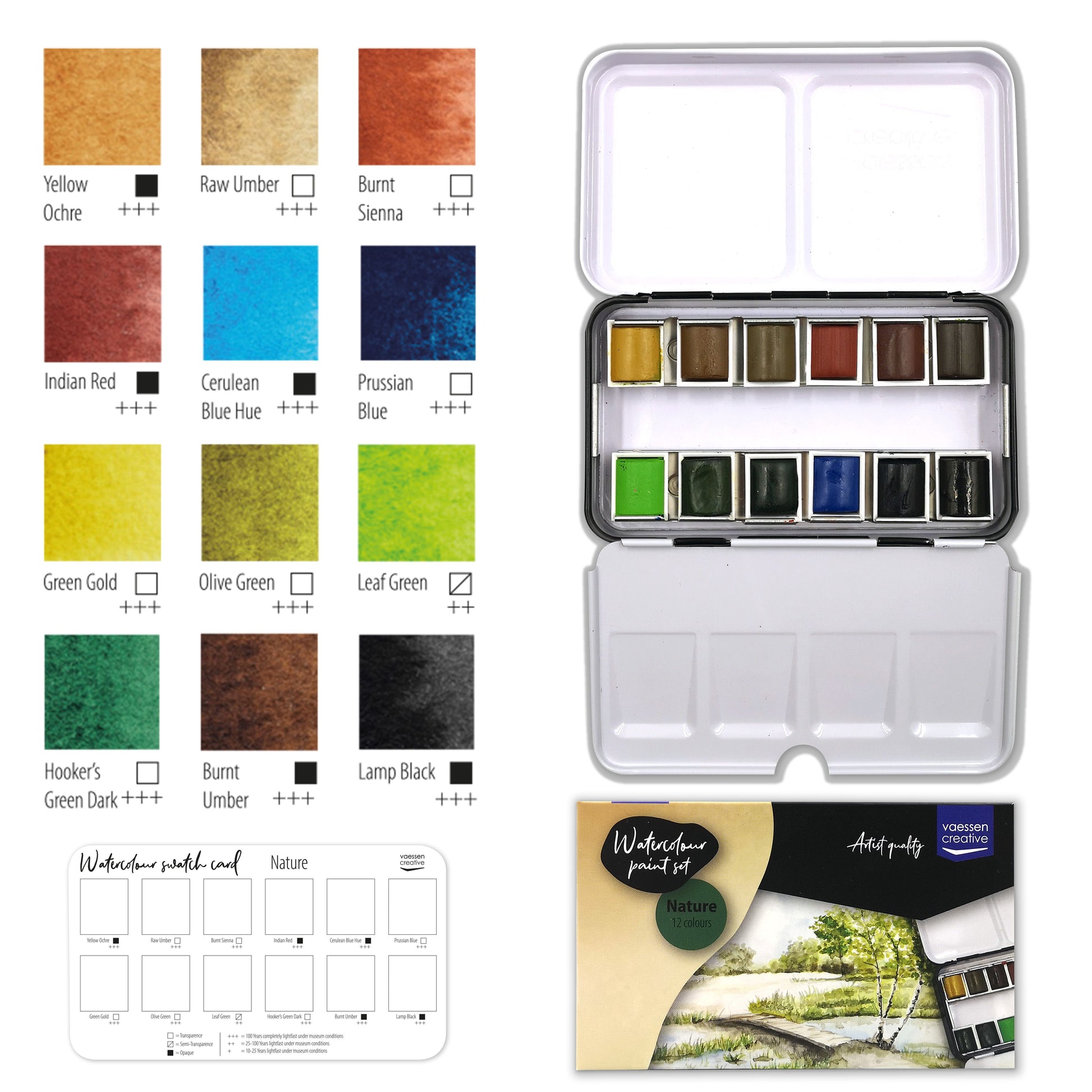 Vaessen creative • set de peinture aquarelle nature 12 couleurs