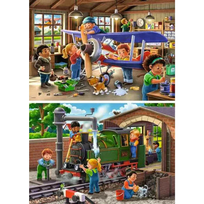 Ravensburger Puzzle Puzzle Plane and Train Repair, 2x24st.
