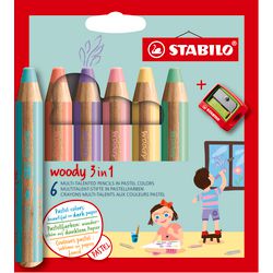STABILO WOODY 3IN1 CURS - 6 couleurs + crayon Sharper