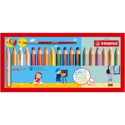 STABILO WOODY 3IN1 CURS - 18 couleurs + lingettes de crayon