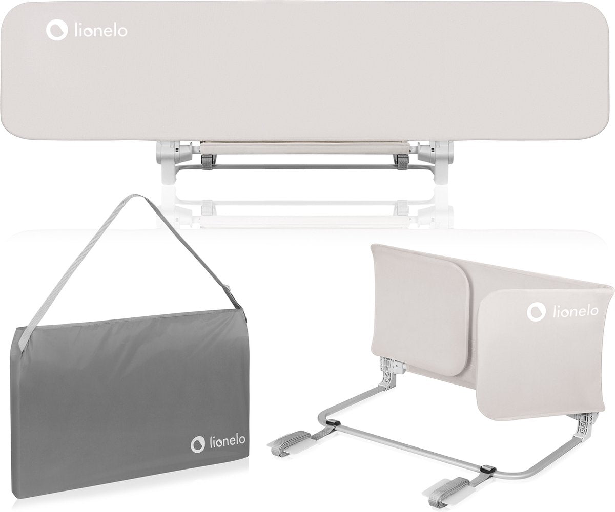 Lionelo lora - barrière de lit xl - pliable portable - extra longue 150 cm - installation facile - universelle - matériau de haute qualité