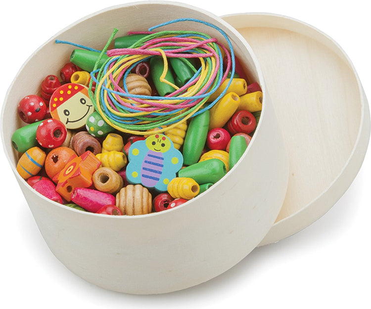 Woet ® perles à enfiler en bois en boîte - 230 perles colorées + 4 lacets - petit ensemble de perles pour enfants - jeux éducatifs à enfiler - à partir de 3 ans