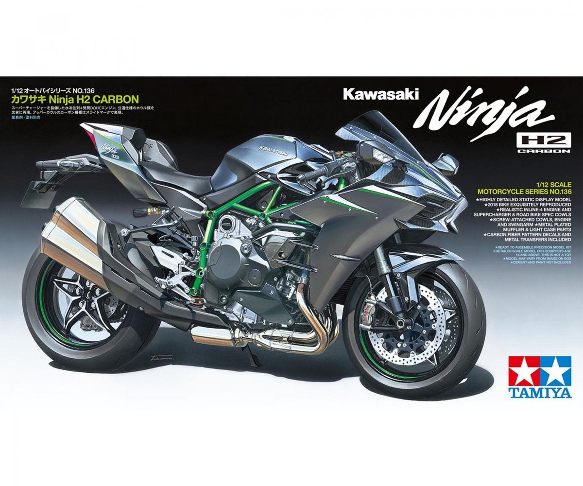 Tamiya modèle kit voiture - 14136 kawasaki ninja h2 carbone plastique - 1:12 - modélisme