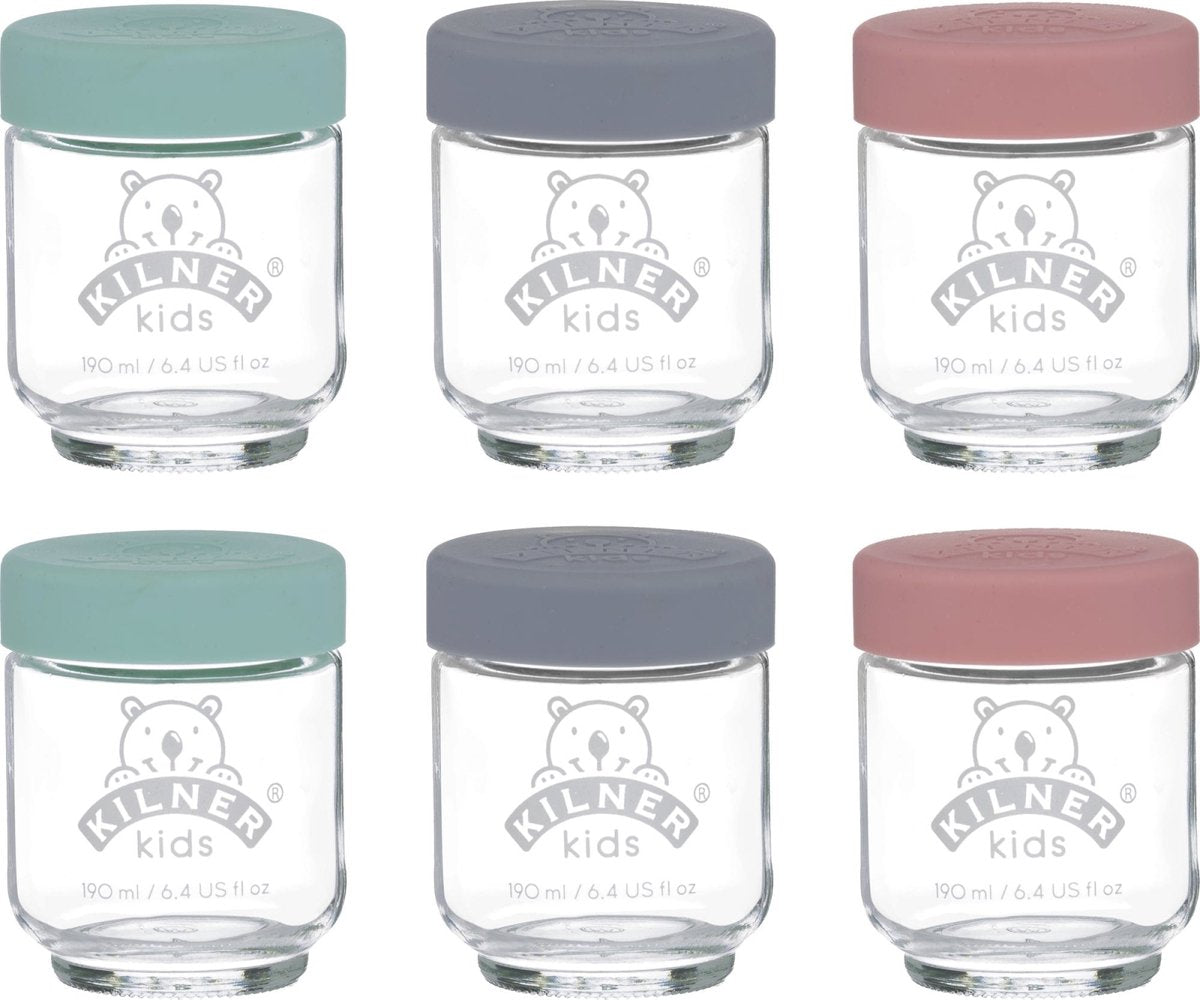 Kilner - lot de 6 petits pots de conservation pour bébé - verre - couvercles en silicone - 6 x 190 ml