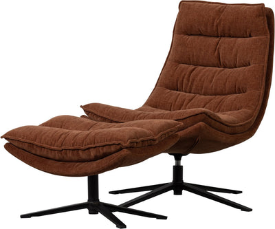 Fauteuil pivotant Woood Kube avec pouf - tissu chenille - marron