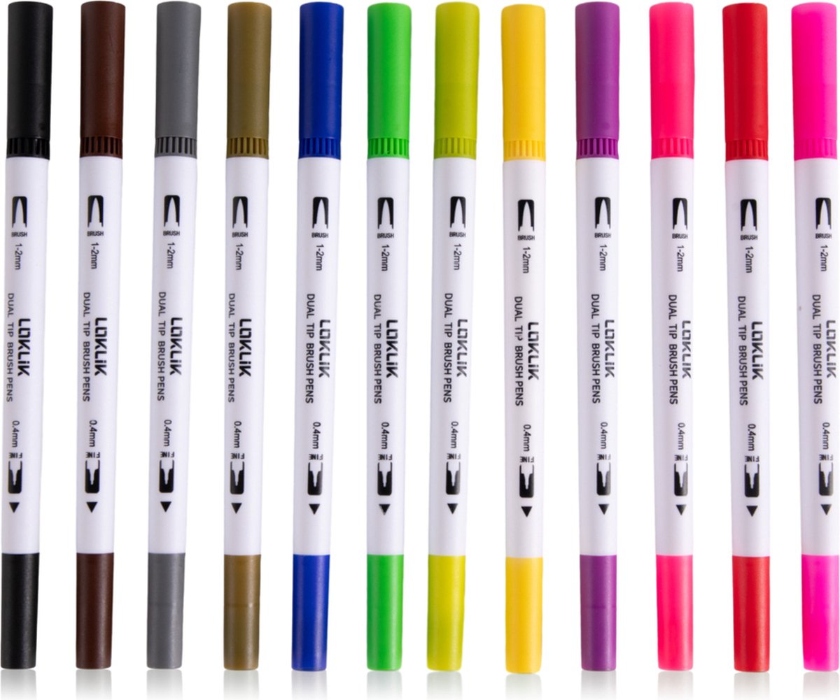 Loklik • stylos pinceaux double pointe 12 pcs.