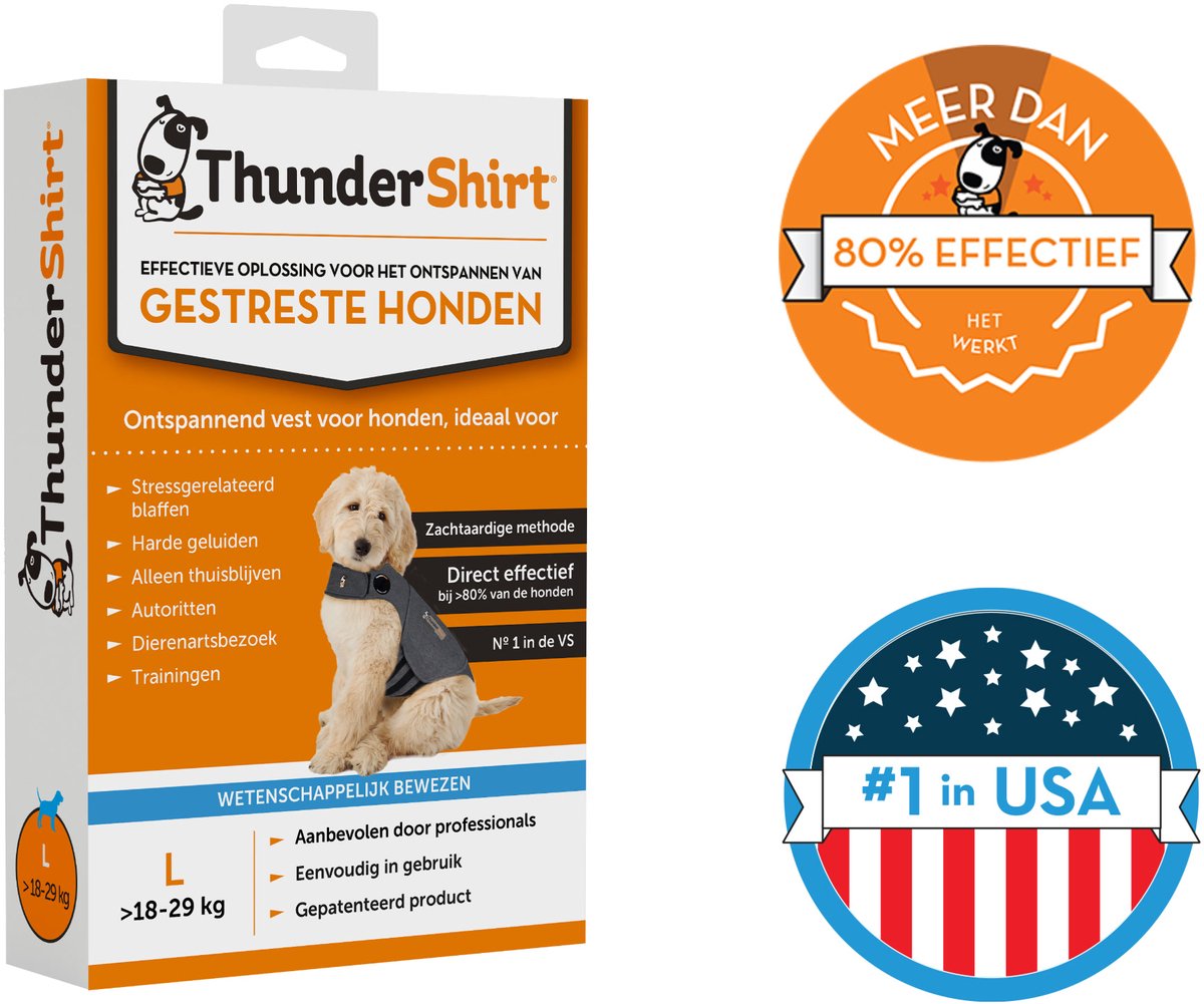 Thundershirt l - gilet relaxant nº1 pour chien stressé - apaisant immédiatement - facile à utiliser - méthode douce