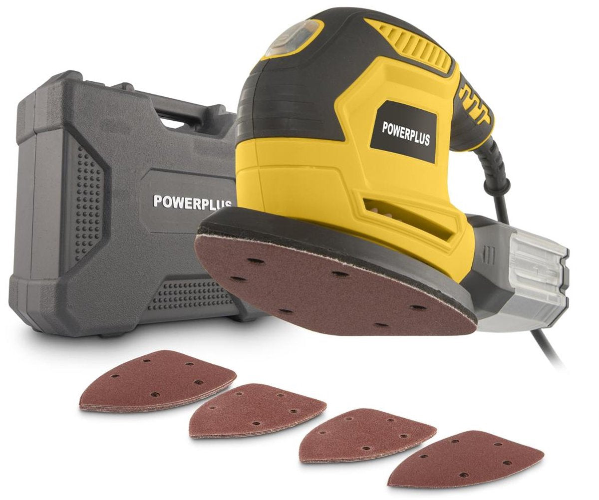 Ponceuse à main électrique Powerplus powx04810 - Ponceuse multi 220 w - 15 feuilles abrasives, dépoussiéreur, mallette de rangement