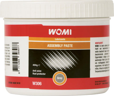 Graisse de montage Womi W306 – 450 g – Grise – Résistante à la pression, anticorrosion – Pour charges lourdes – Graisse de montage professionnelle