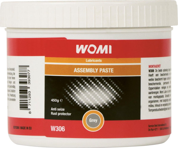 Graisse de montage Womi W306 – 450 g – Grise – Résistante à la pression, anticorrosion – Pour charges lourdes – Graisse de montage professionnelle